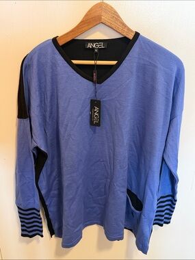 Angel Blue V-Neck Women's Top with Black Accents